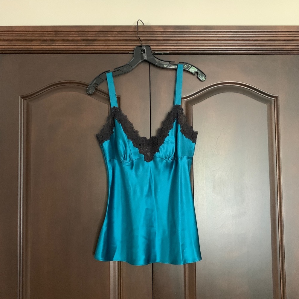 Elegant Blue Lace Trim Camisole
